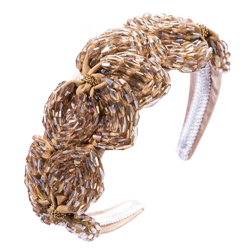 High Quality Hair Hoop Ladies Hand-String Crystal Flower Shape Super Flash Wide-Brimmed Head Hoop Fashion Trendy Hair Press
