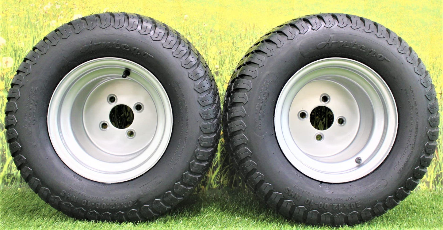 (Set of 4) 20x12.00-10 with 10x8.5 Hustler Chrome Silver Assembly