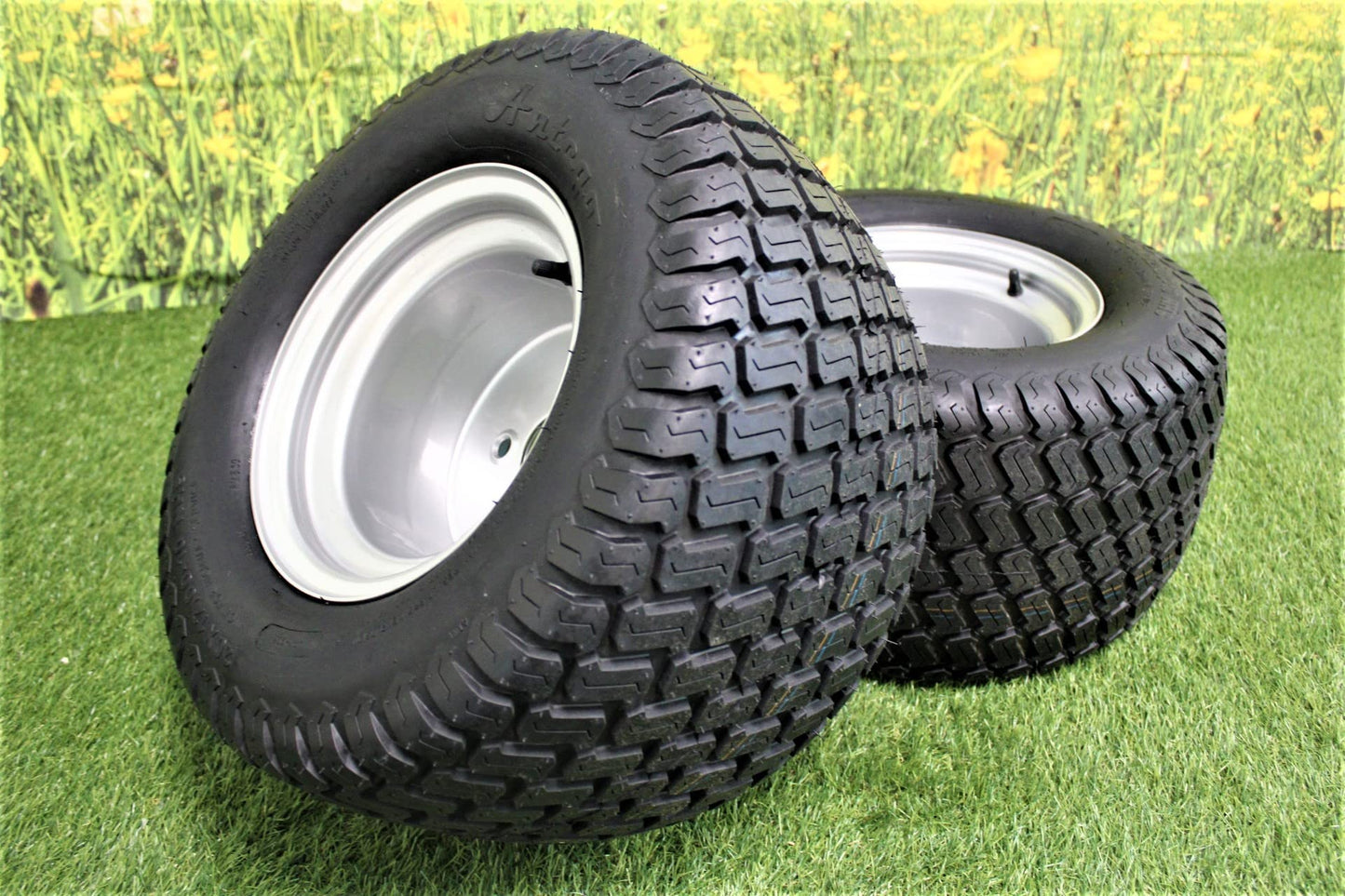 (Set of 4) 20x12.00-10 with 10x8.5 Hustler Chrome Silver Assembly