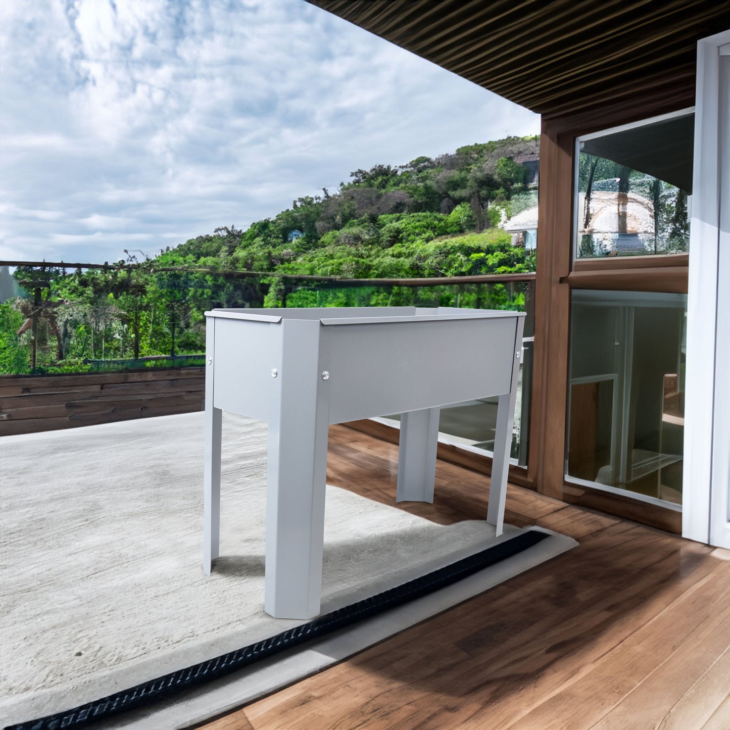 Elevated garden bed, metal elevated outdoor flowerpot box, suitable for backyard and terrace, large flowerpot Grey + Steel