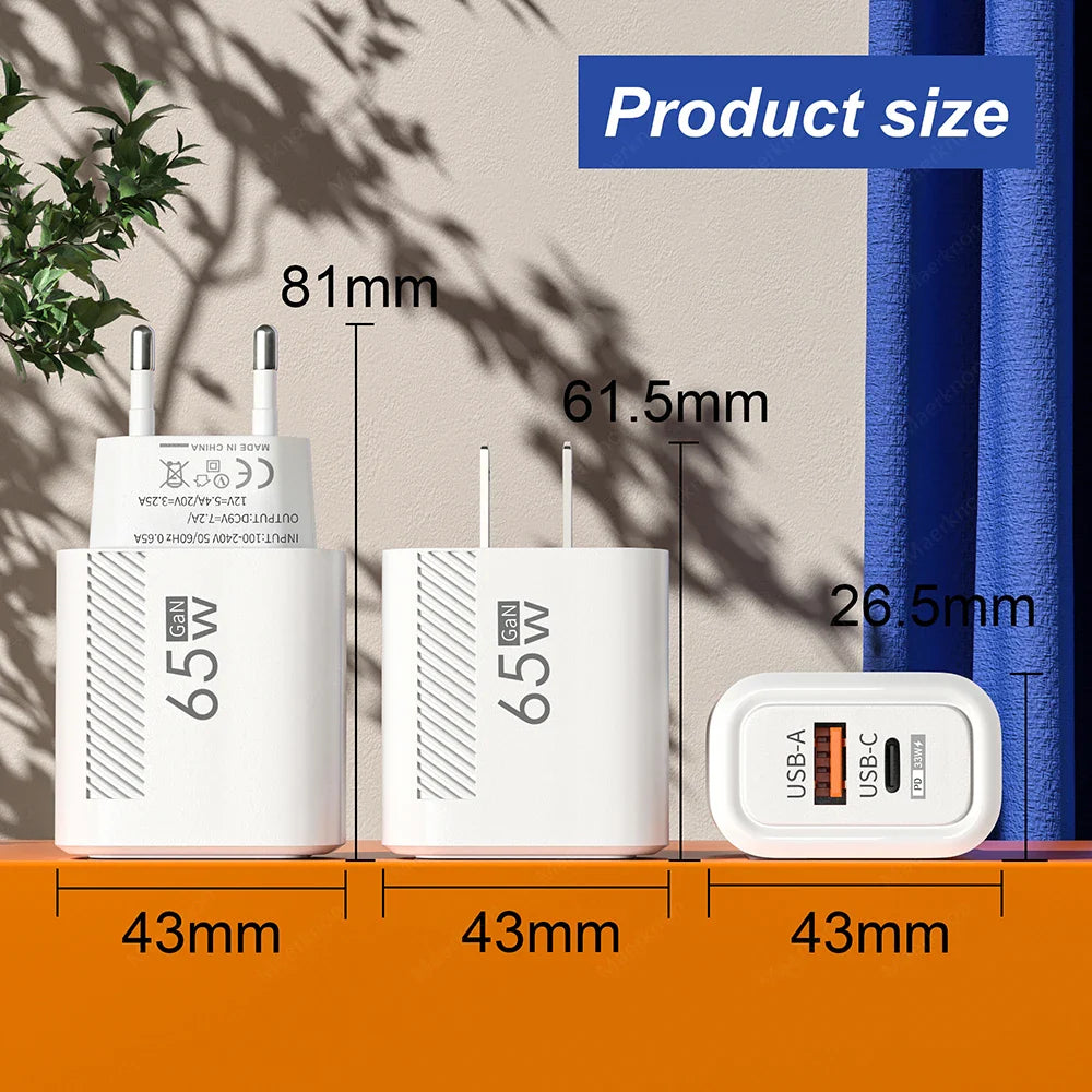 Total 65W Fast Charger USB Type C Quick Charge Wall Charger For iPhone 15 Samsung Xiaomi Huawei PD Phone Charger Power Adapter