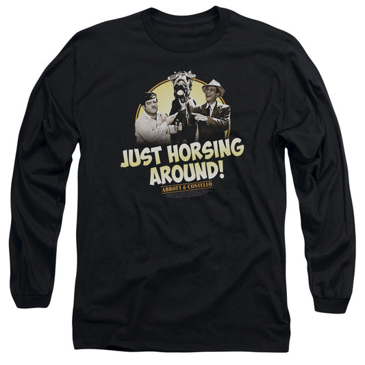 Abbott & Costello Horsing Around Mens Long Sleeve Shirt Black Officially Licensed