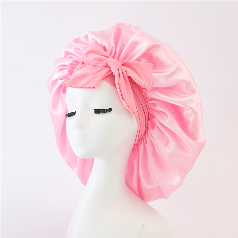 Elastic ribbon bow color Ding round hat solid color night cap wide-brimmed beauty hairdressing head scarf hat