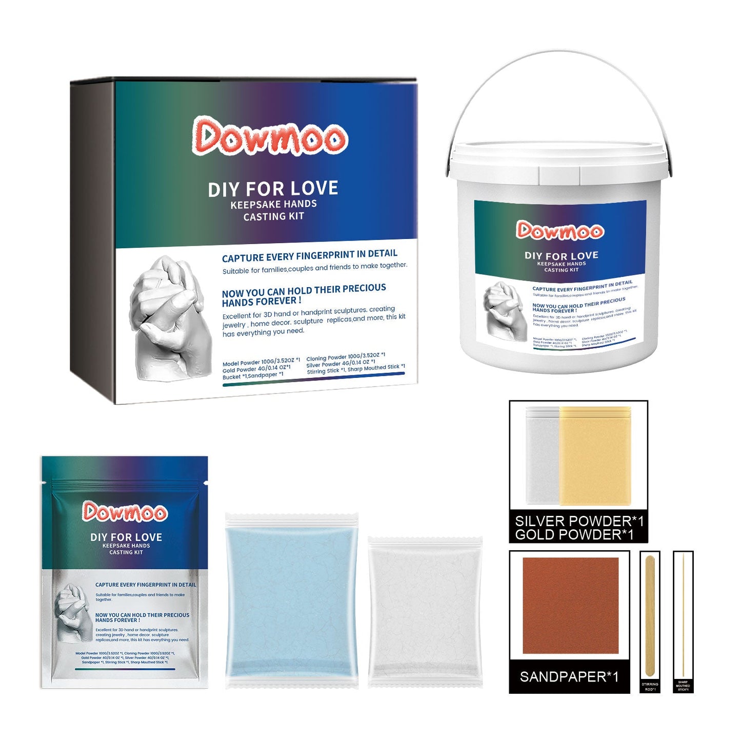 DOWMOO Diy For Love Keepsake Hands Casting Kit, Homemade Holiday Gift Hand-Seal Clay Plaster Commemorative Crafts