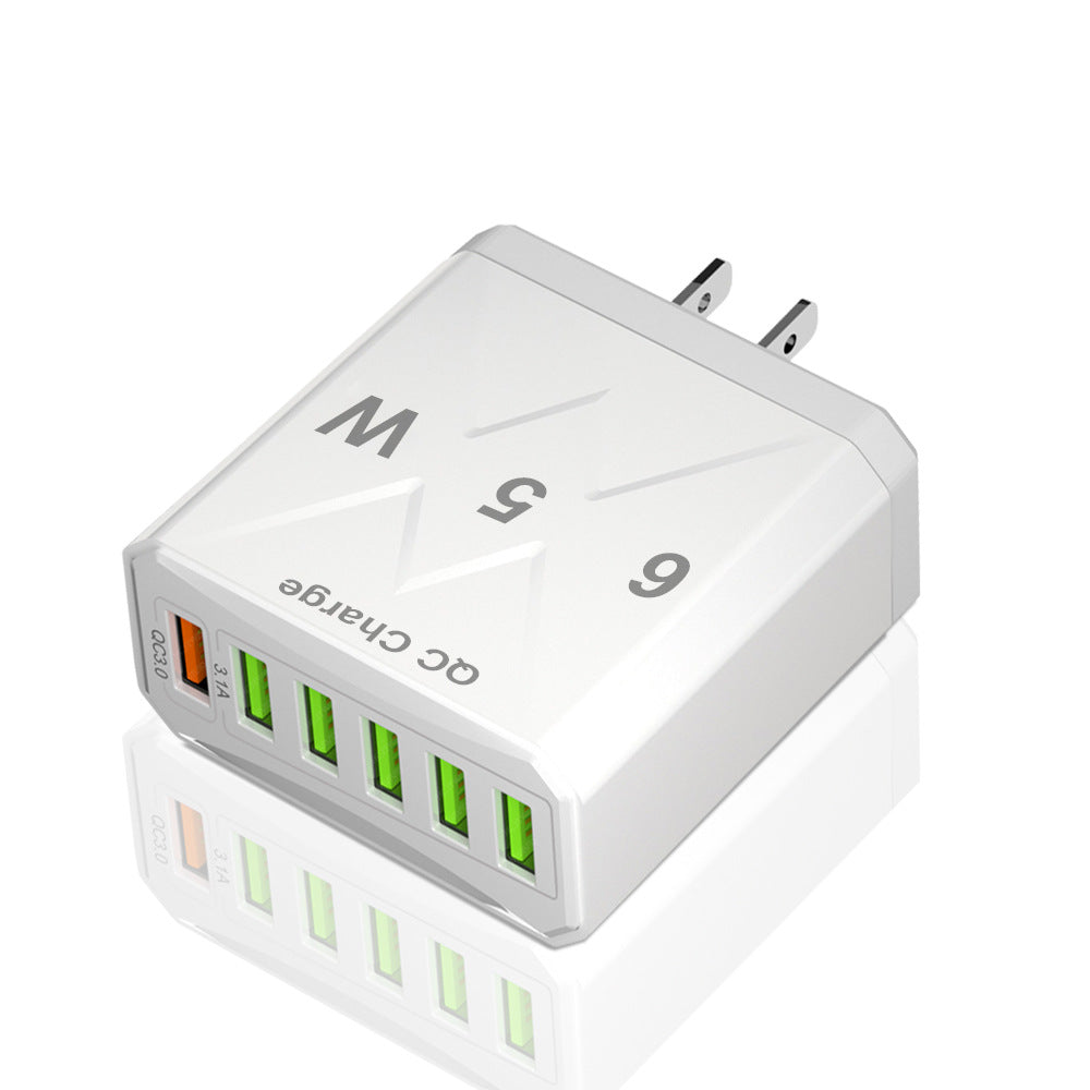 Standard 65W fast charging Korean standard mobile phone charger 6USB multi port fast charging head travel charger