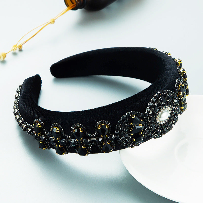 Hair Hoop Heavy Craft Retro Palace Feng Shui Drill Sponge Head Hoop Wide Side Baroque High Skull Top Hair Accessories