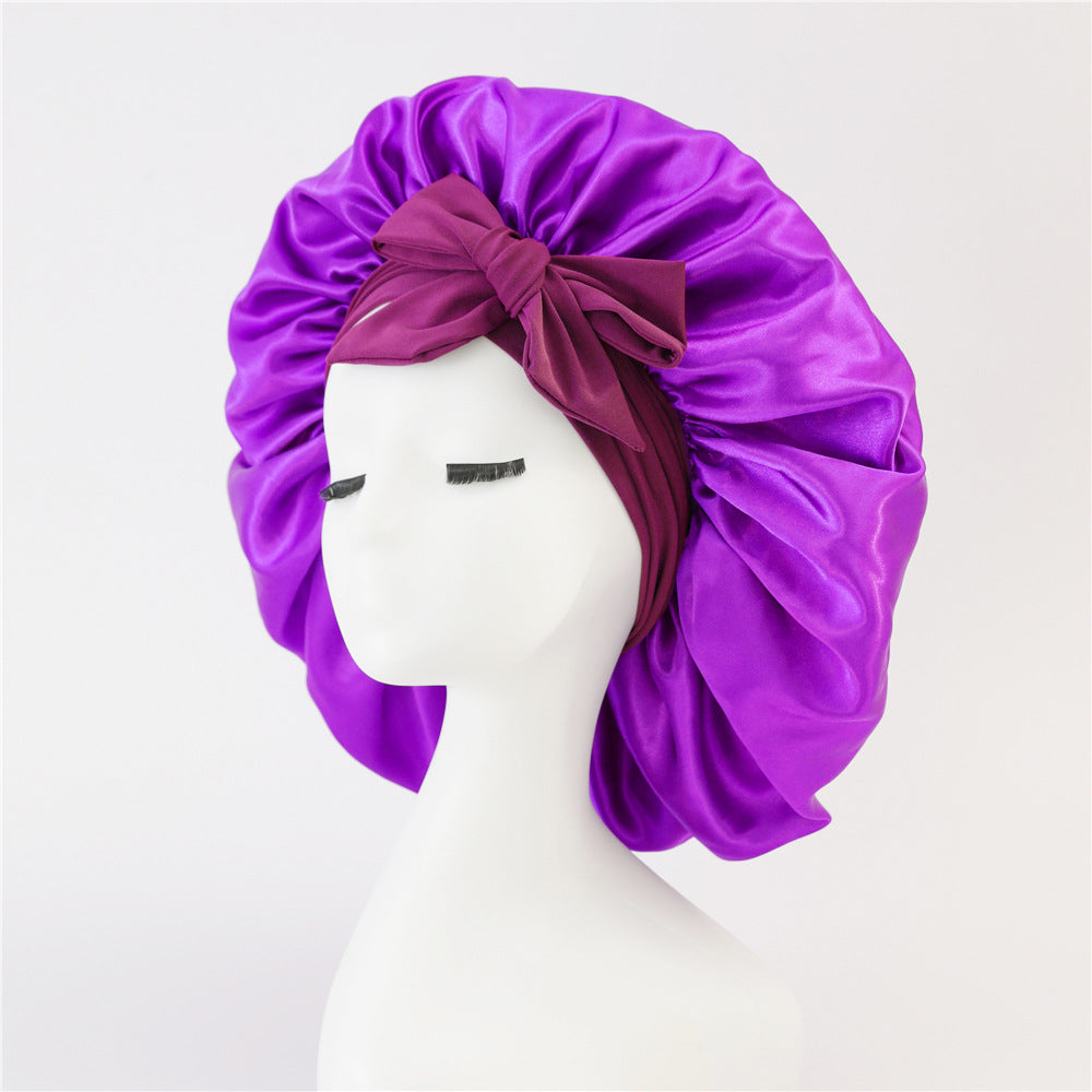 Elastic ribbon bow color Ding round hat solid color night cap wide-brimmed beauty hairdressing head scarf hat