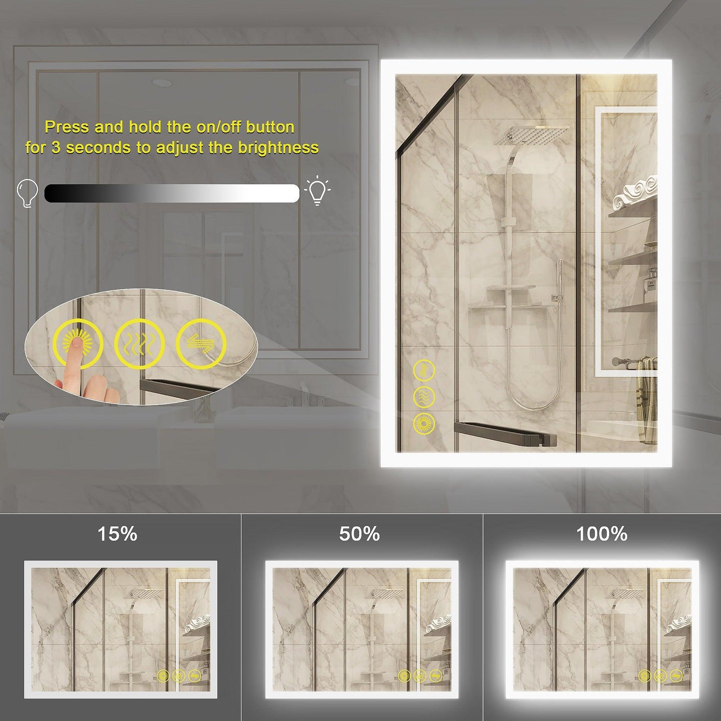 SmartGlow Dimmable LED Frameless Anti-Fog Bathroom Vanity Mirror