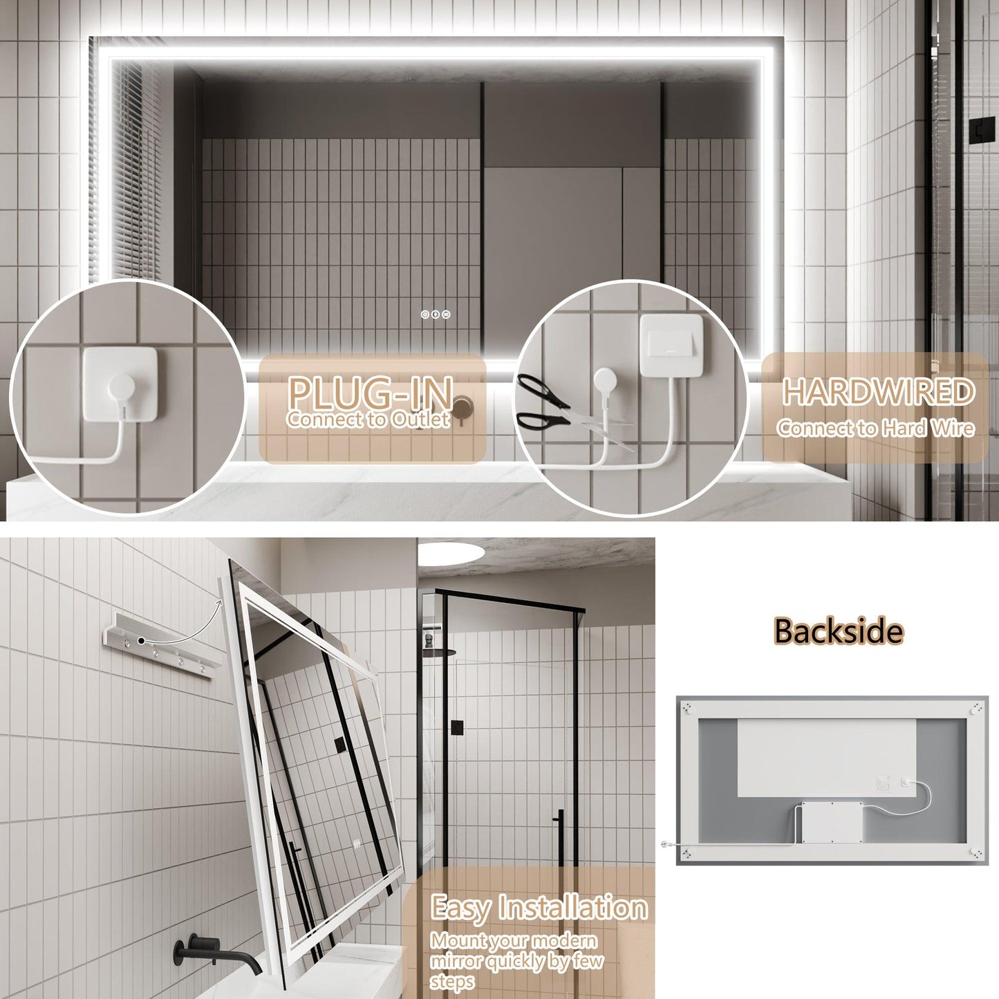 GlareGuard Anti-Fog Bathroom Dimmable Led Mirror Backlit Illuminated Mirror Touch Switch