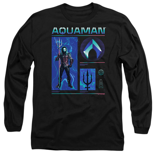 Aquaman And The Lost Kingdom Aquaman Stats Mens Long Sleeve Shirt Black Officially Licensed