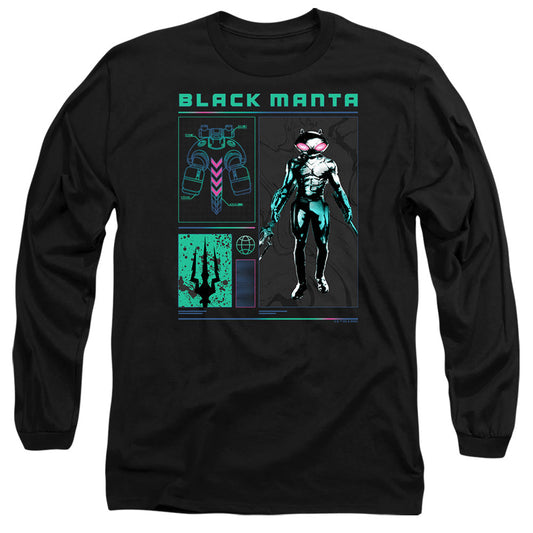 Aquaman And The Lost Kingdom Black Manta Stats Mens Long Sleeve Shirt Black Officially Licensed