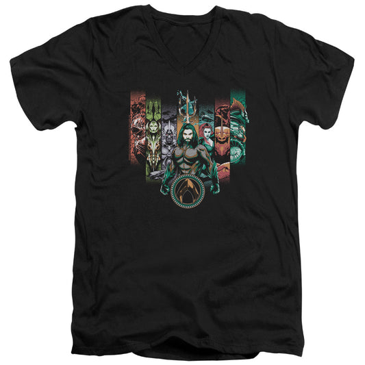 Aquaman Movie Unite The Kingdoms Mens Slim Fit V-Neck T Shirt Black Officially Licensed