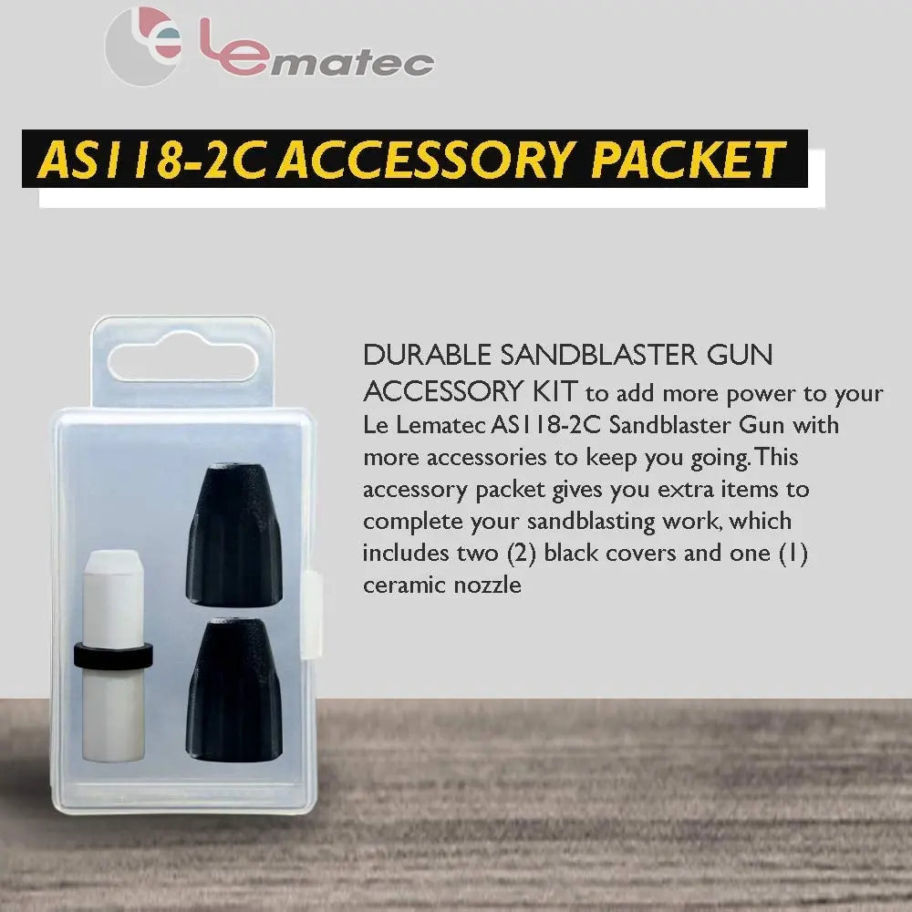 LE LEMATEC AS118-2C Professional Sandblaster Gun Accessory Kit with Ceramic Tip - Heavy-Duty Replacement Parts Set