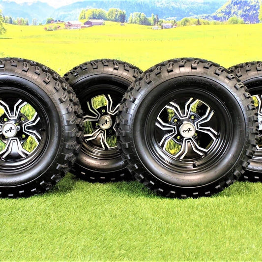 (Set of 2) 23x10.50-12 ATW-045 with 12x6 Black Fusion Aluminum Wheels for Golf/ATV/UTV