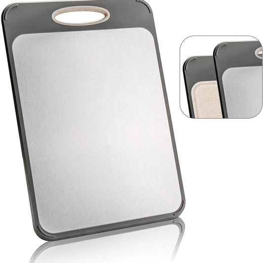 Double-Sided Cutting Board 2-in-1 304 Stainless Steel And PP Chopping Board For Fruit Vegetables Meat Kitchen Cutting Board