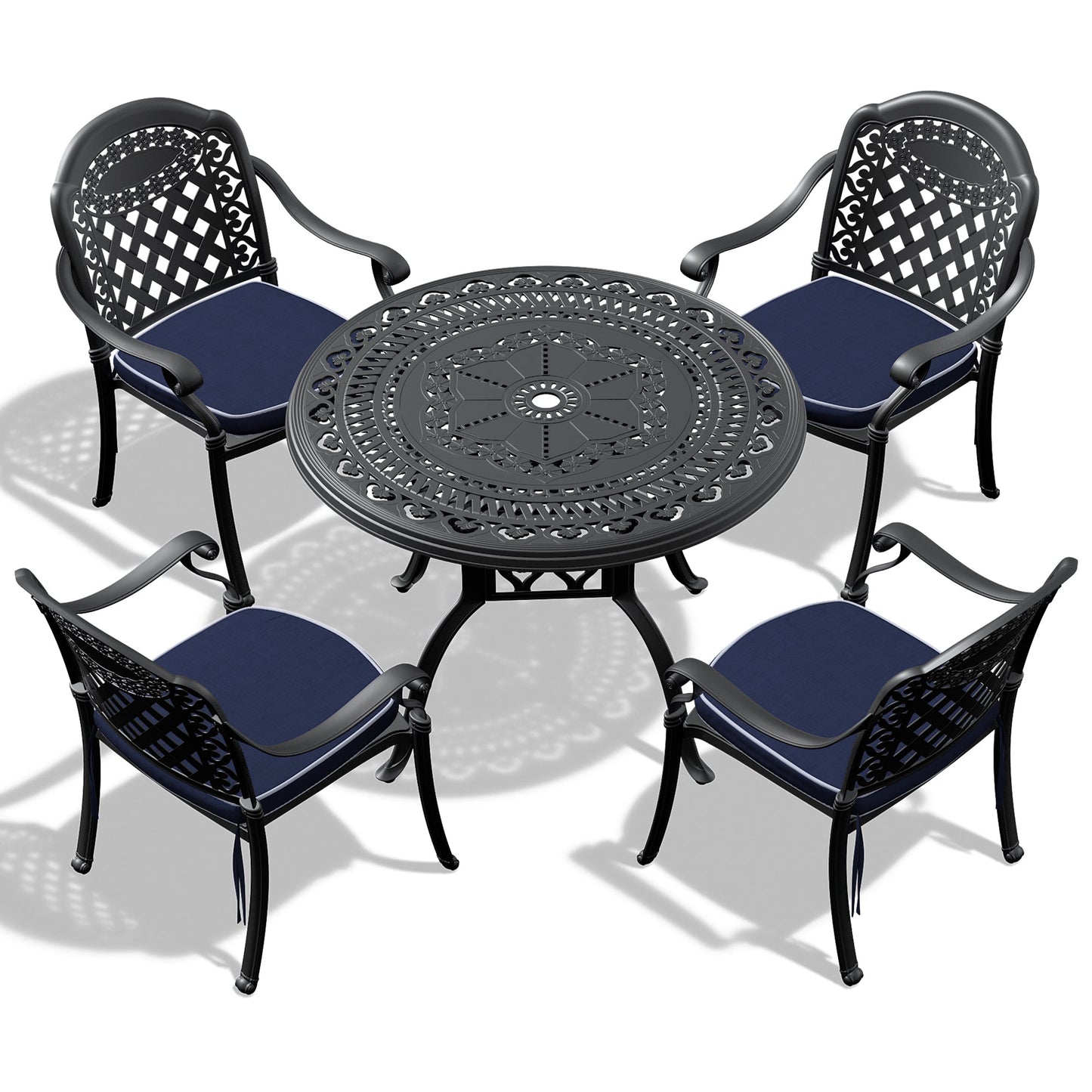 (Cushions In Random Colors)5-Piece Set Of Cast Aluminum Patio Furniture With Cushions