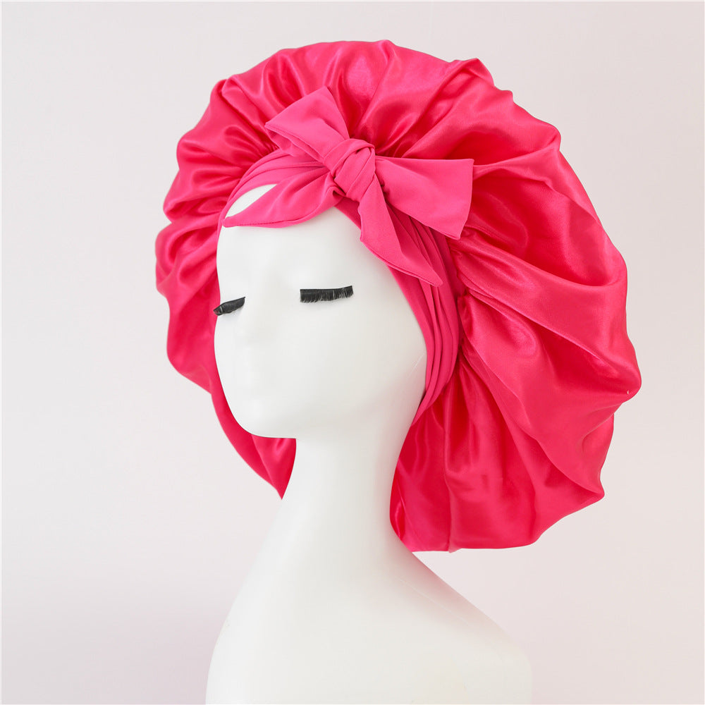 Elastic ribbon bow color Ding round hat solid color night cap wide-brimmed beauty hairdressing head scarf hat