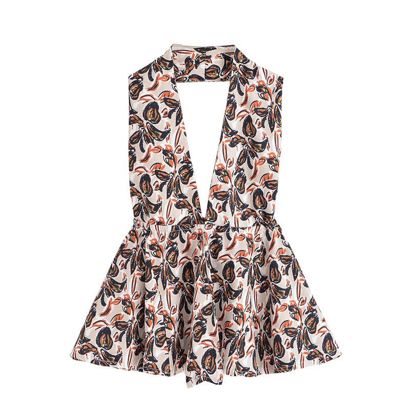 Elegant Strapless Top with Floral Print and Wide-Leg Pants Set