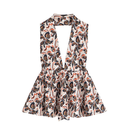 Elegant Strapless Top with Floral Print and Wide-Leg Pants Set