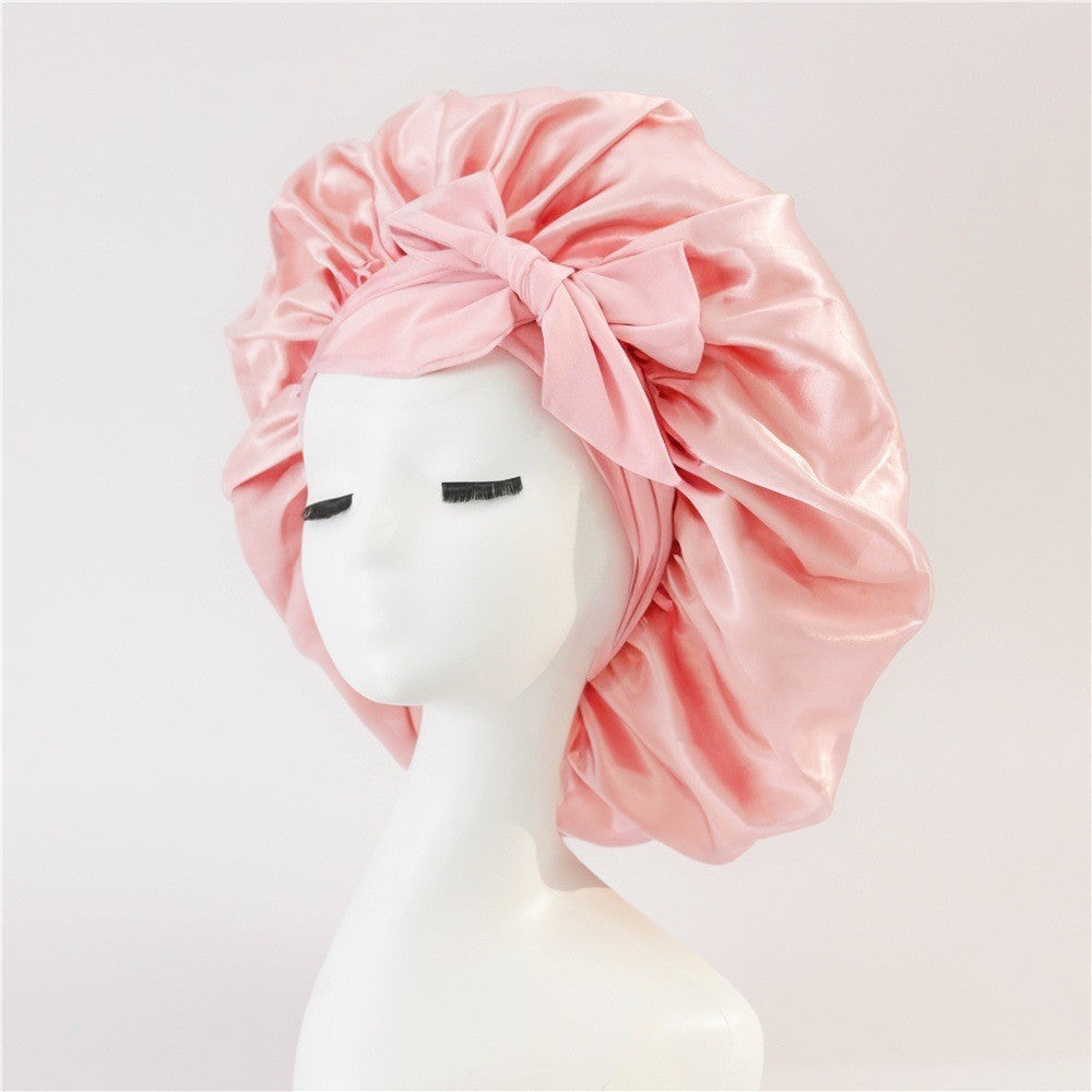 Elastic ribbon bow color Ding round hat solid color night cap wide-brimmed beauty hairdressing head scarf hat