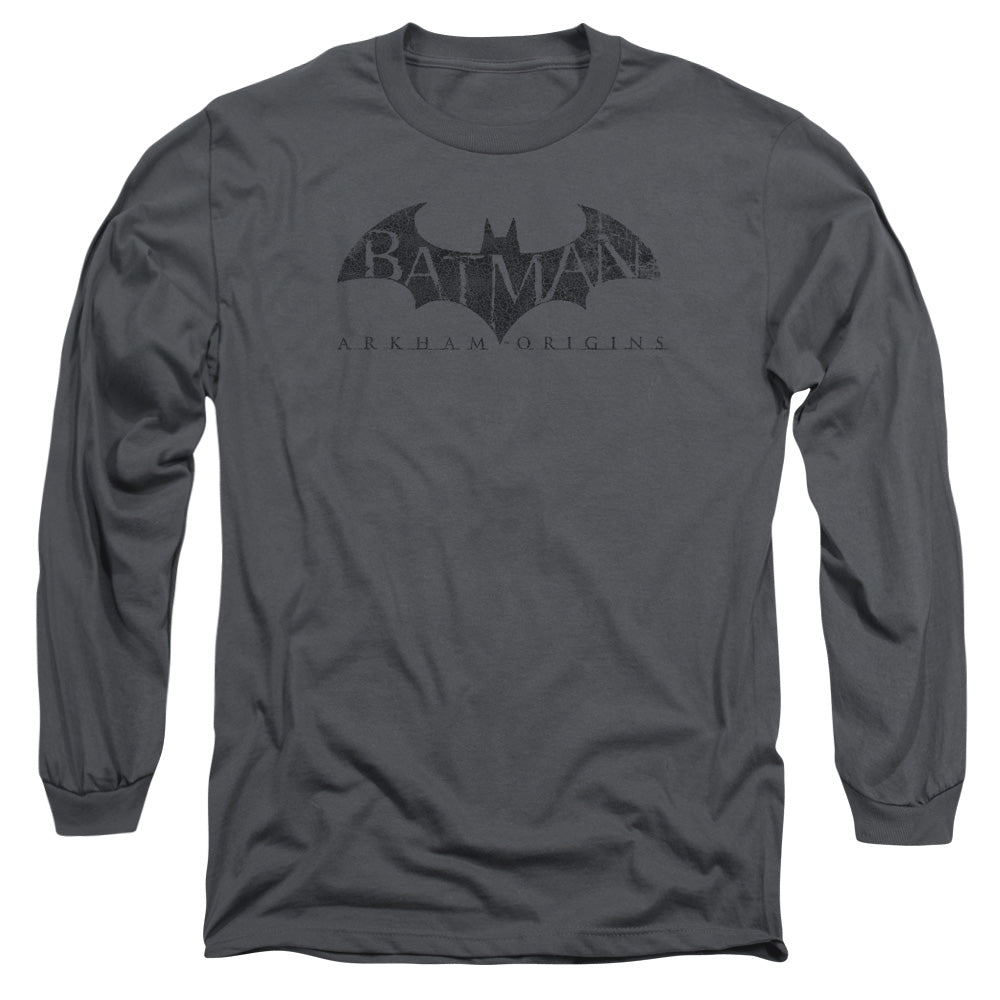 Batman Arkham Origins Crackle Logo Mens Long Sleeve Shirt Charcoal Officially Licensed