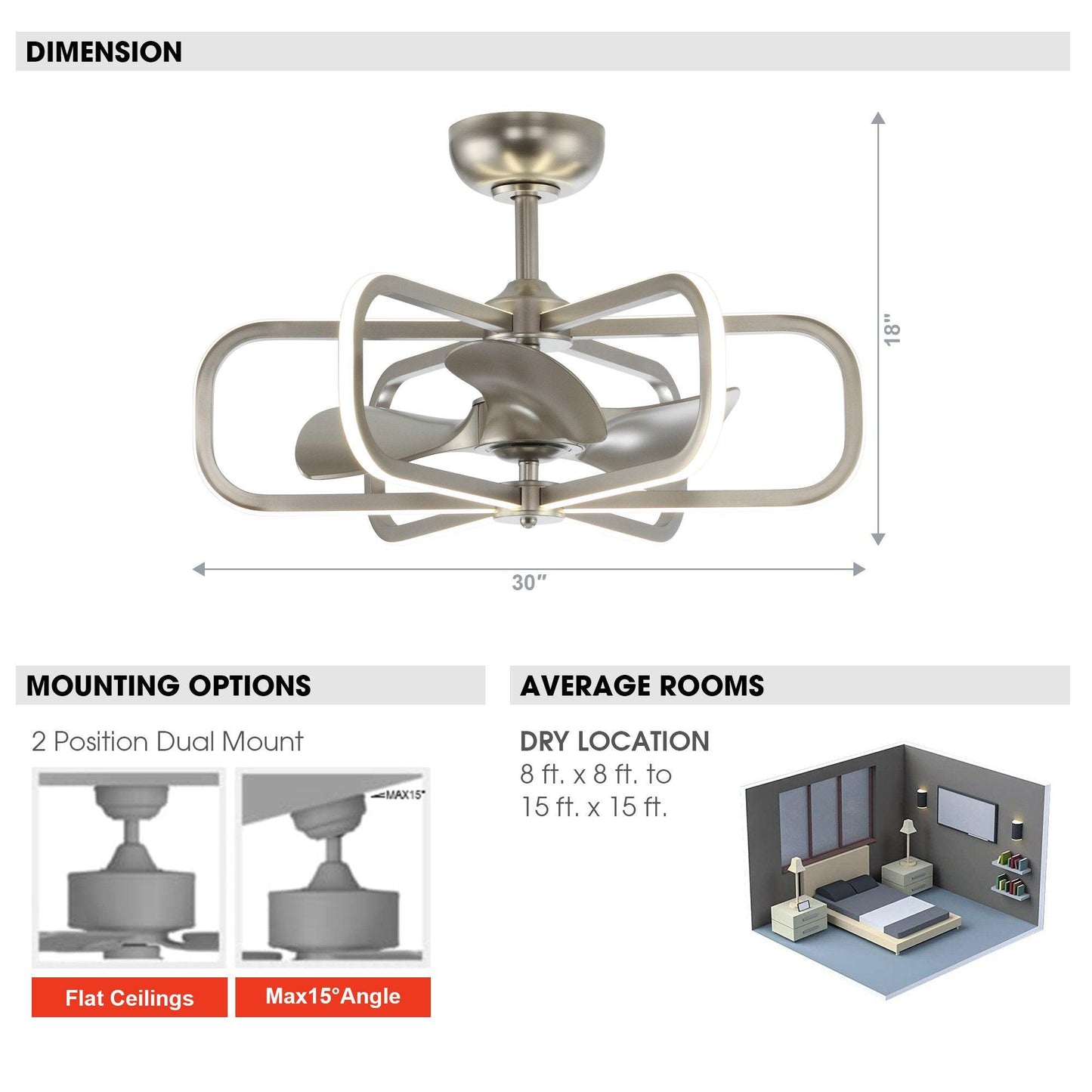 30" Theron Modern DC Motor Downrod Mount Reversible Ceiling Fan with LED Lighting and Remote Control