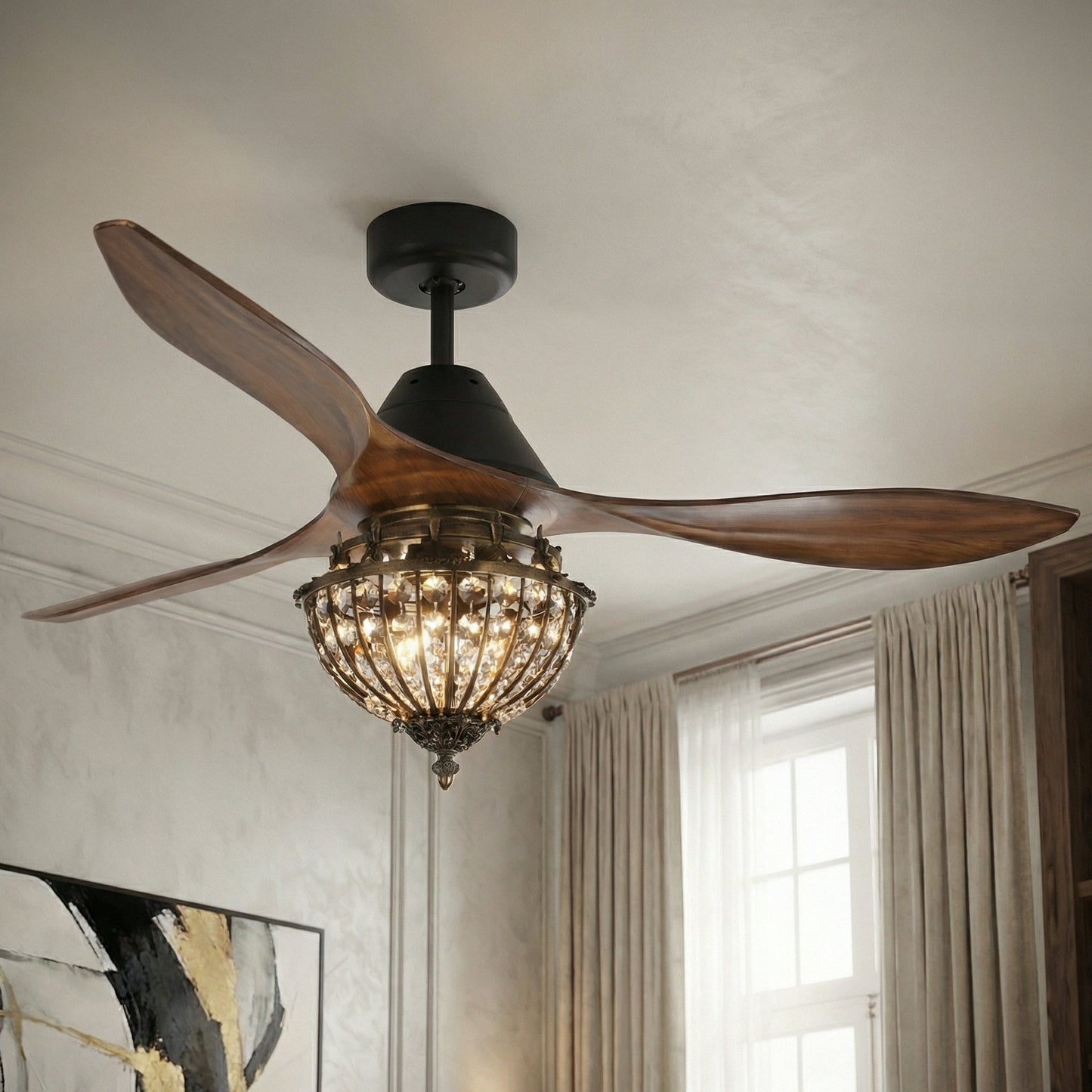 52" Vicky Indoor 3-Blade Rustic Crystal Ceiling Fan With Remote And Light Kit Included