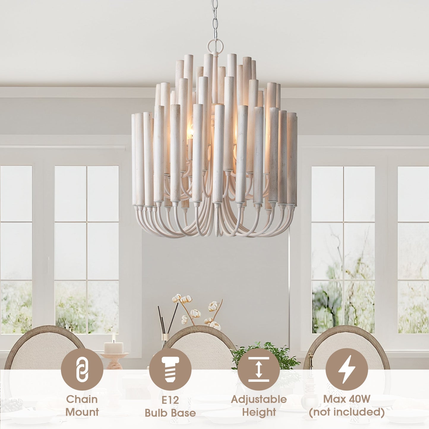 20 Inch Borg 5-Light White Wooden Chandelier