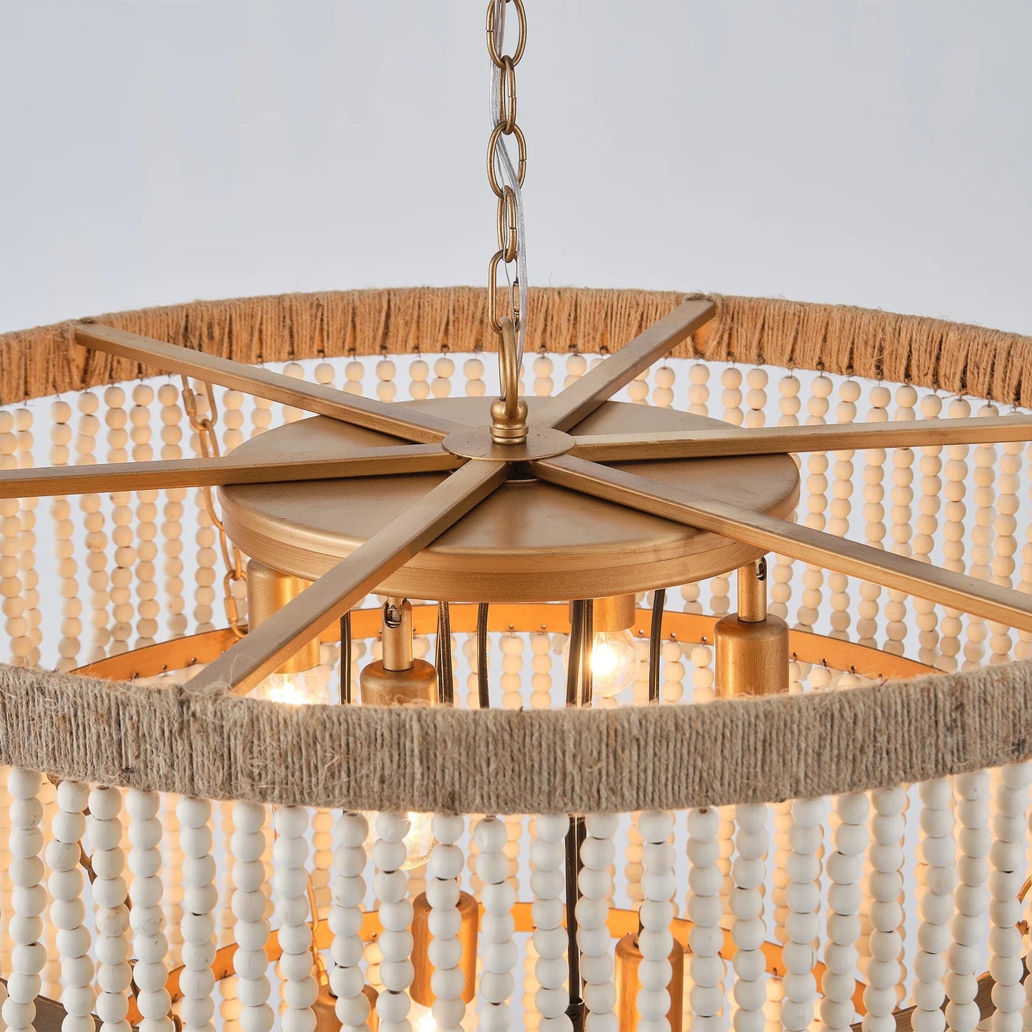 32 Inch Nelly 9-Light Bohemia Wood Beaded Chandelier