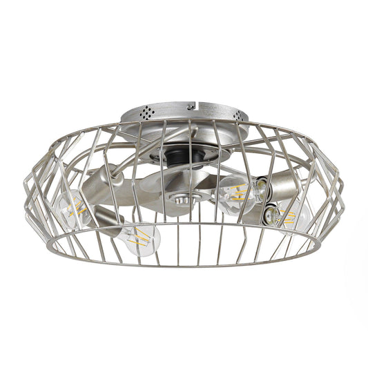 20 Inch Silver Flush Mount Ceiling Fan with Light APP and Remote Control