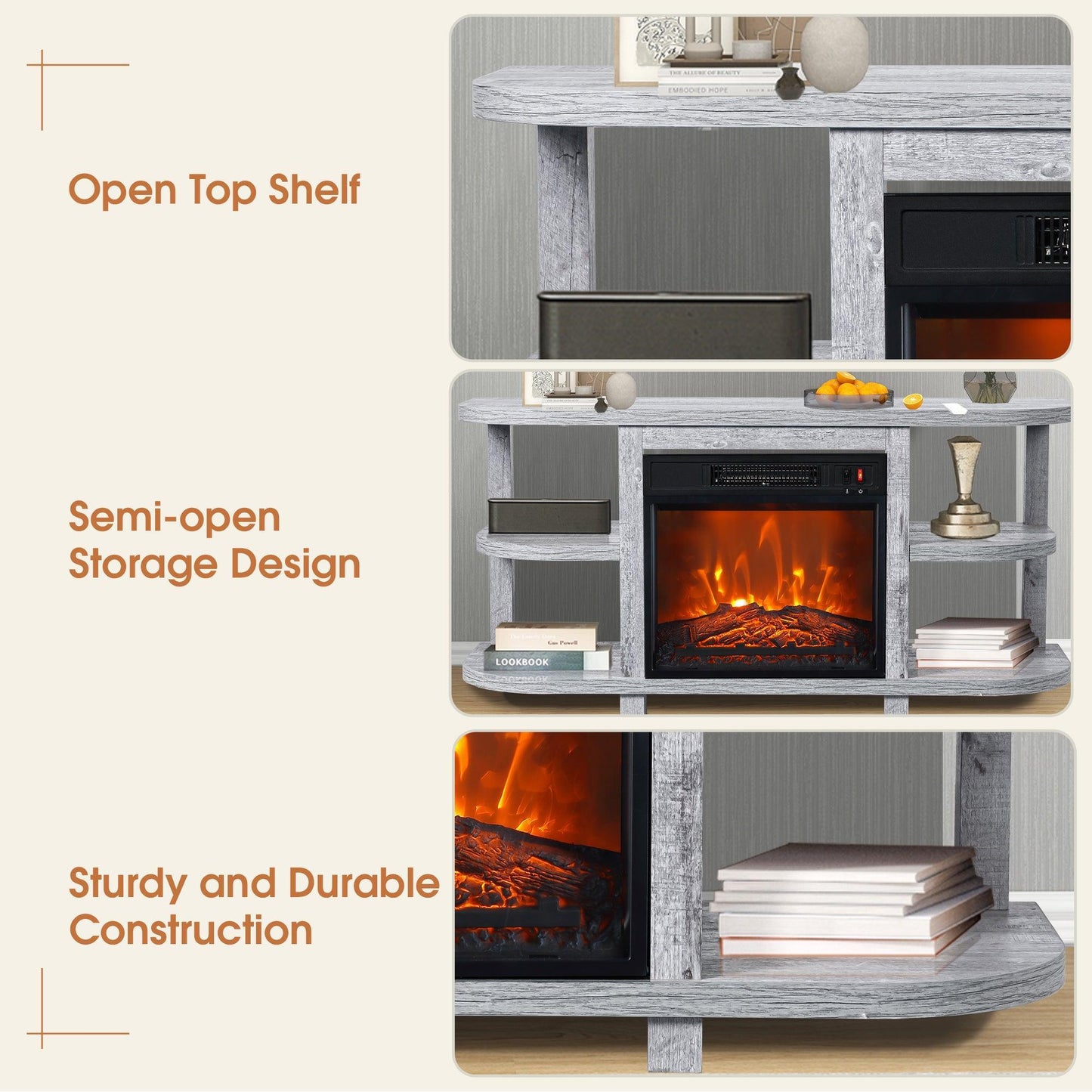 Decorative Modern 48" TV Stand with 18" Insert Electric Fireplace