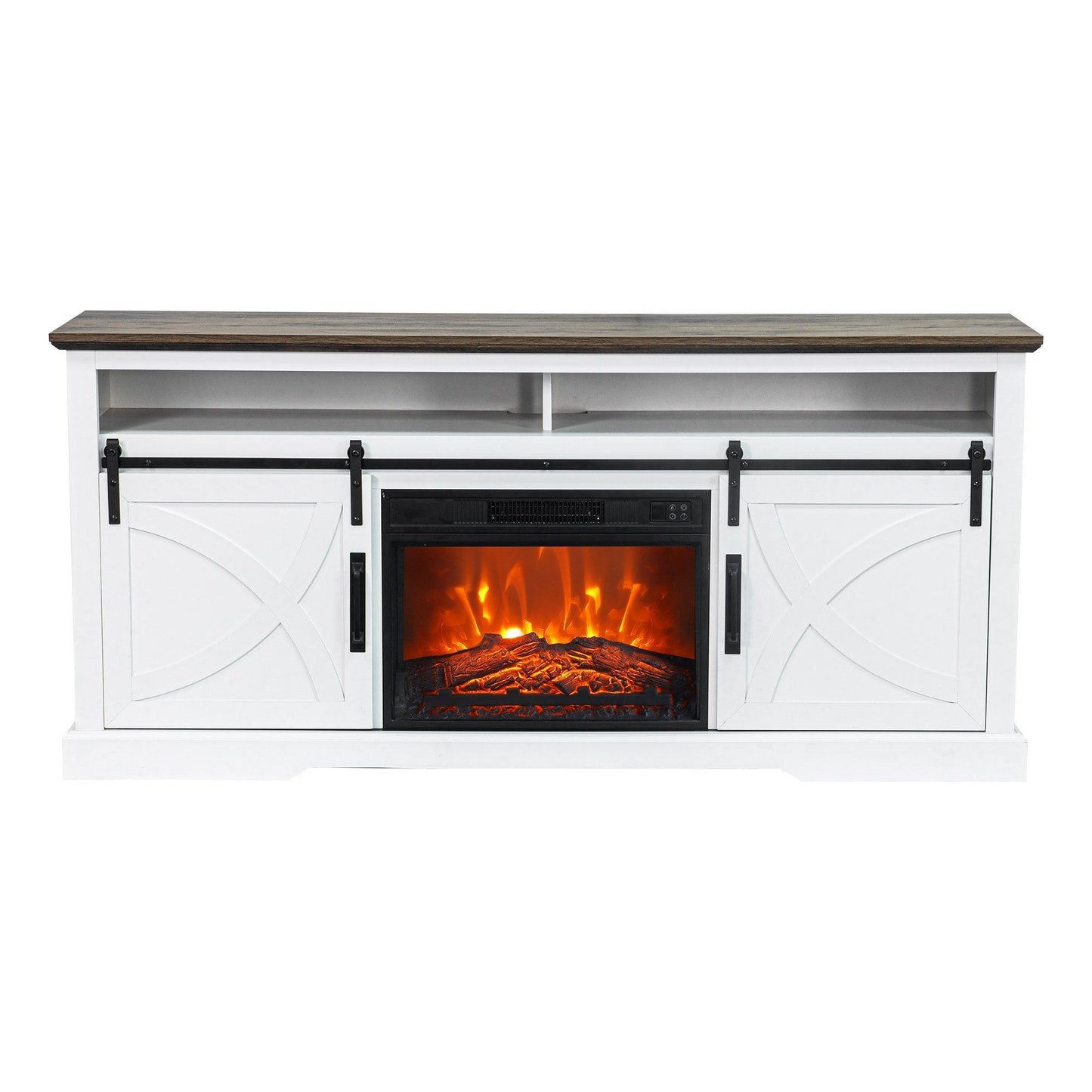 68" Farmhouse TV Stand with 23" Insert Opening Electric Fireplace