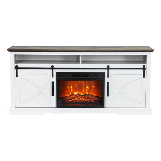68" Farmhouse TV Stand with 23" Insert Opening Electric Fireplace