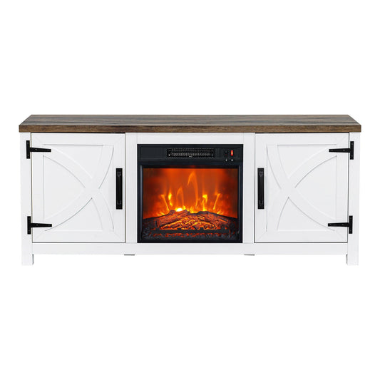 Modern White Electric Fireplace TV Stand For 58 Inch TV Storage Cabinet For Living Room