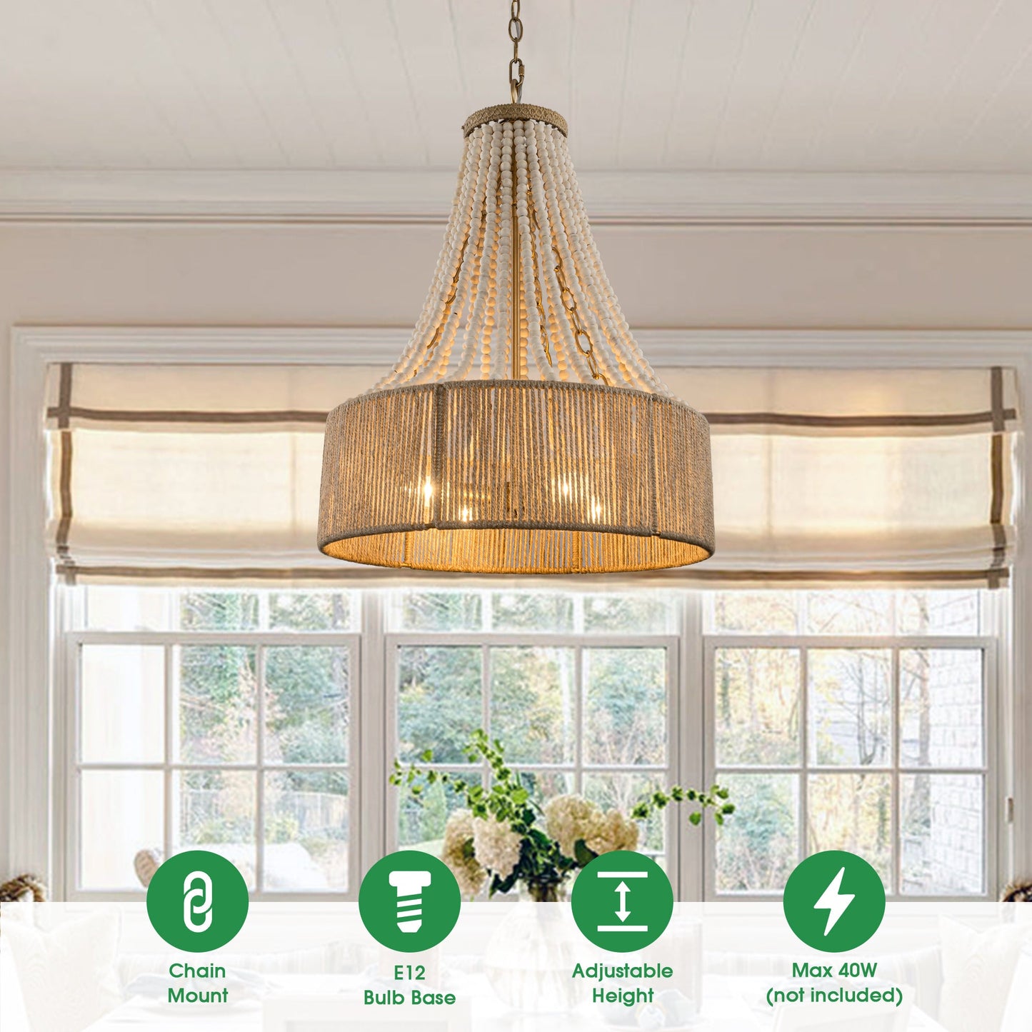 4-Light Golden Bohemian Dry Rated Chandelier