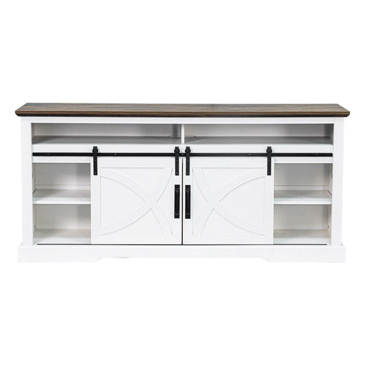 68" Farmhouse TV Stand with Double Sliding Barn Doors for Living Room