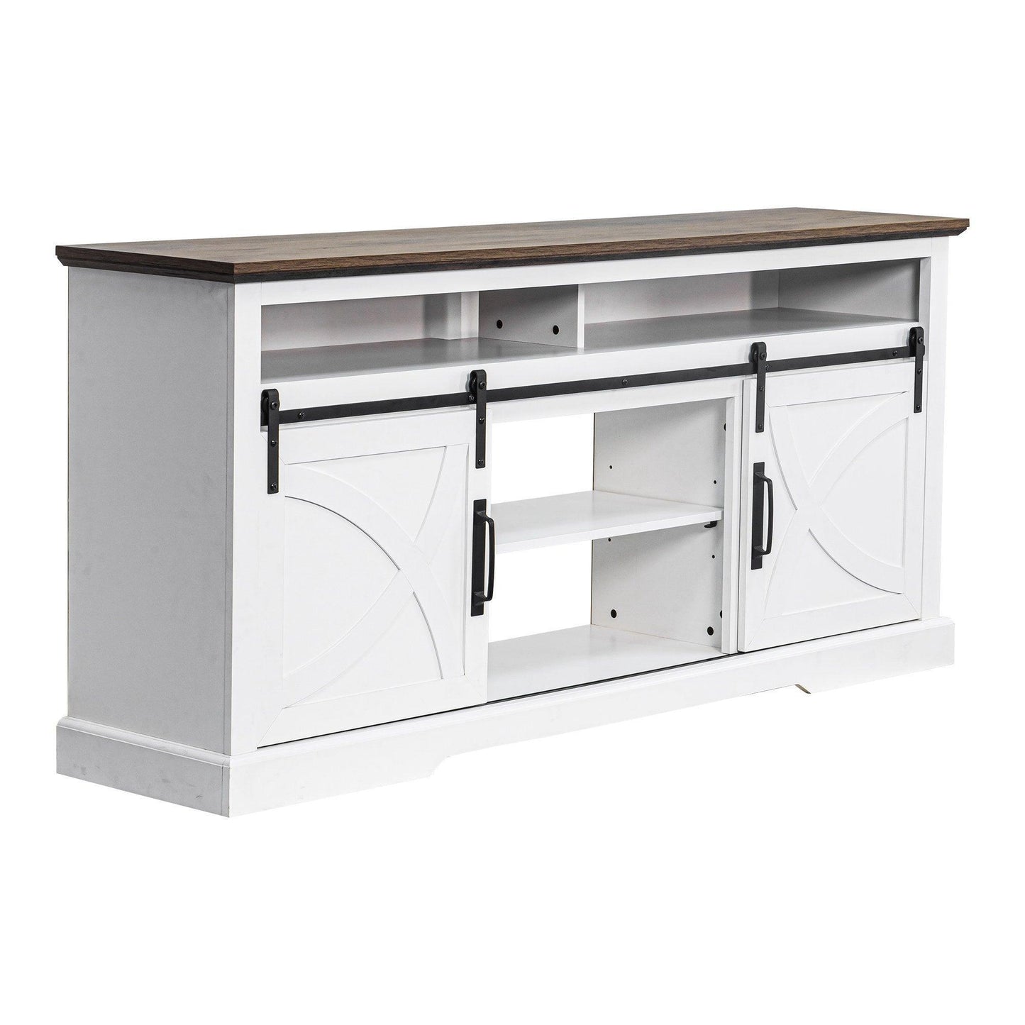 68" Farmhouse TV Stand with Double Sliding Barn Doors for Living Room