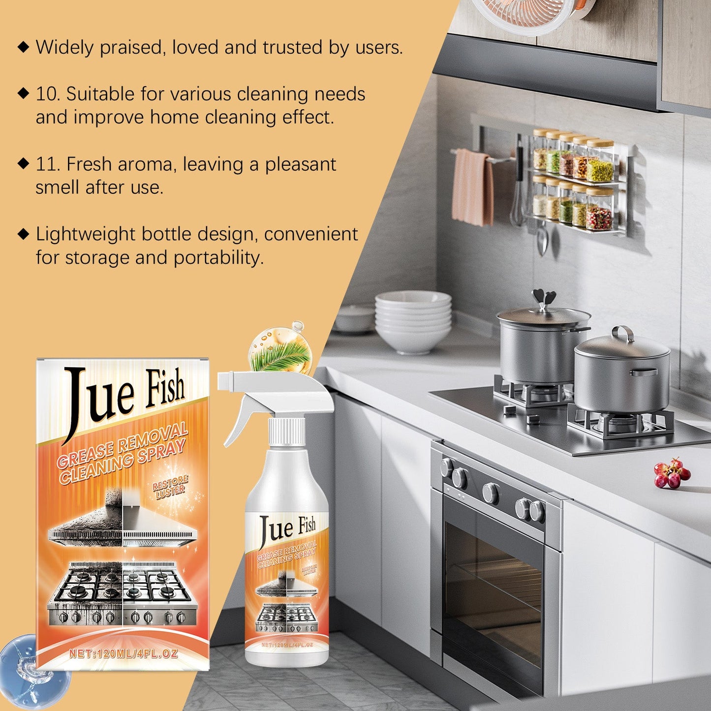 Grease Remover Cleaning Spray Multi-Purpose Kitchen Counter Top Oven Grease Remover Cleaning Spray