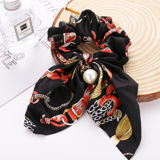 New Pearl Pendant Large Intestine Ring Hair Loop Women's Bundle Hair Knot Big Bow Knot Hair Rope