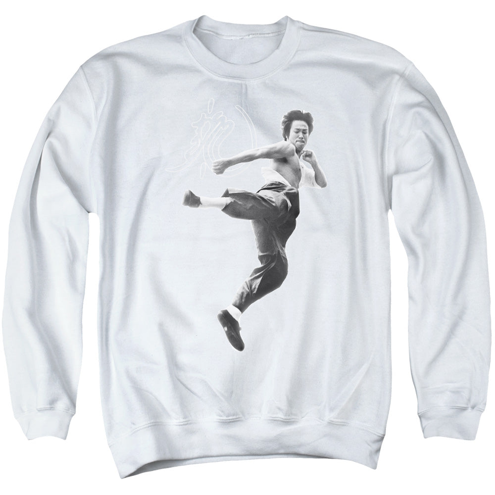 Bruce Lee Flying Kick Mens Crewneck Sweatshirt White Officially Licensed