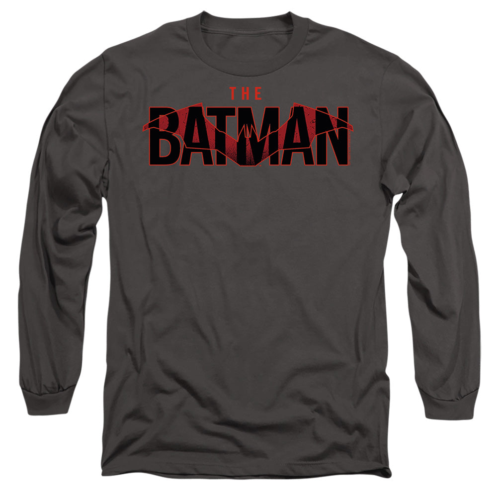 The Batman Logo With Red Bat Mens Long Sleeve Shirt Charcoal Officially Licensed