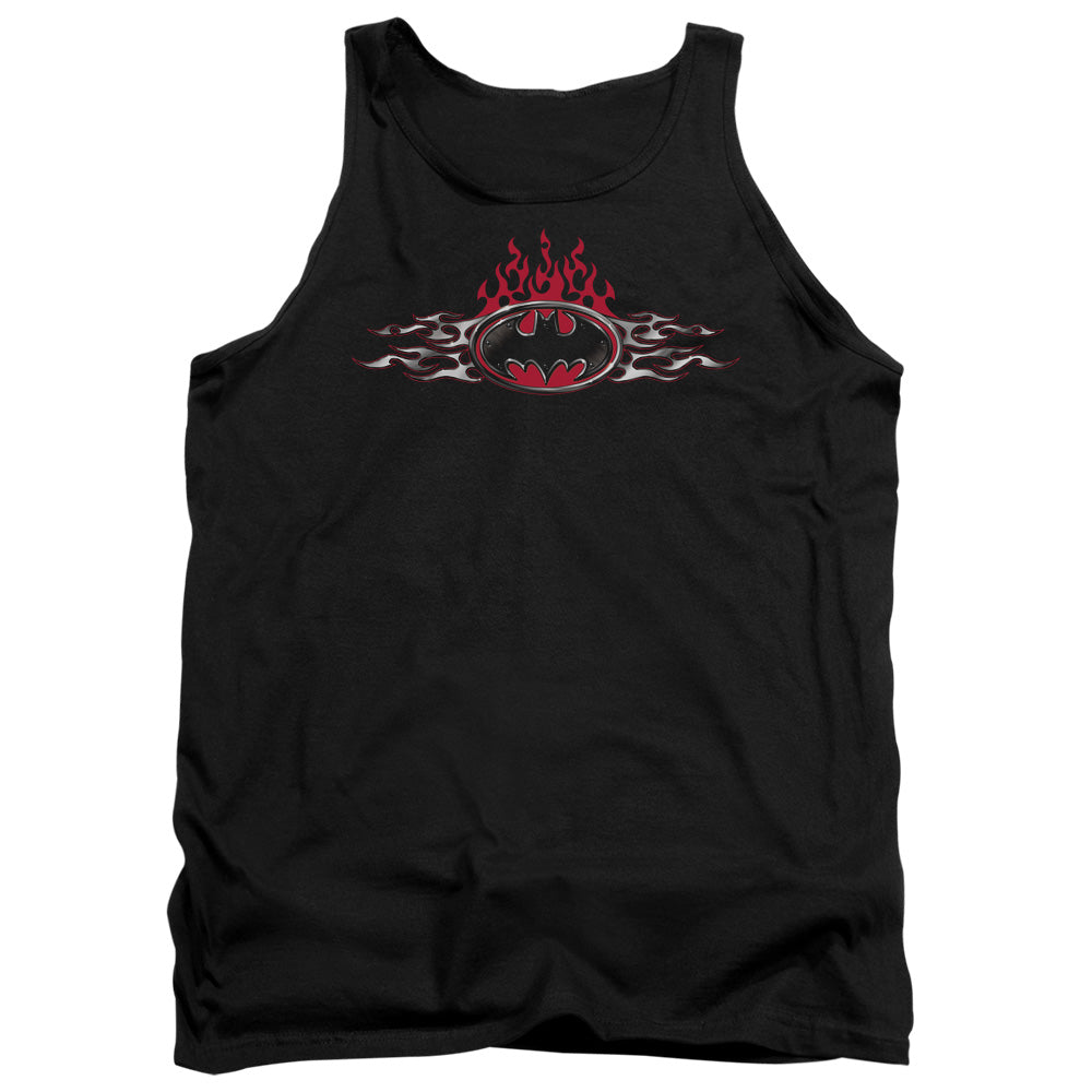 Batman Steel Flames Logo Mens Tank Top Shirt Black Officially Licensed
