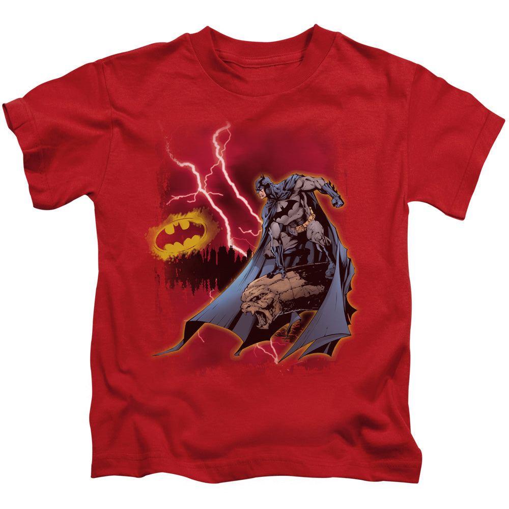 Batman Lightning Strikes Juvenile Kids Youth T Shirt Red Officially Licensed