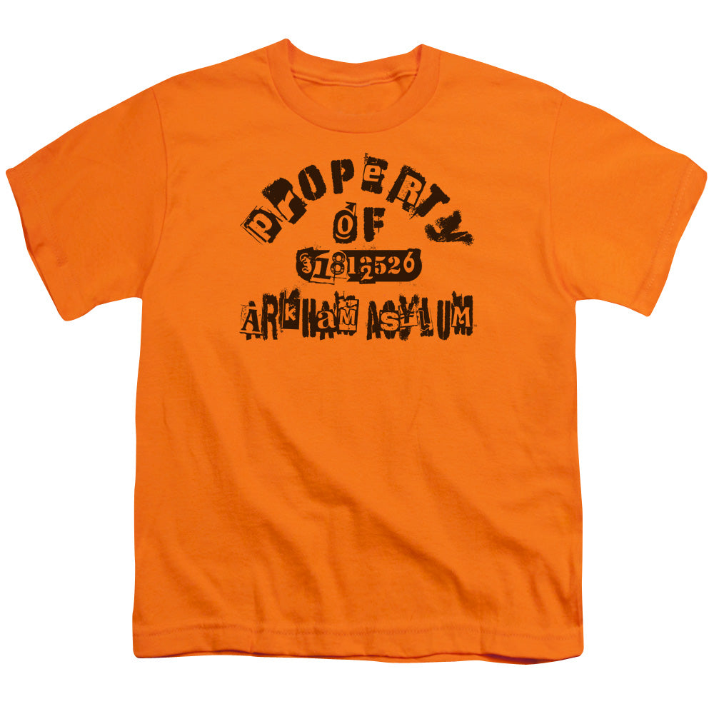 Batman Property Of Arkham Kids Youth T Shirt Orange Officially Licensed