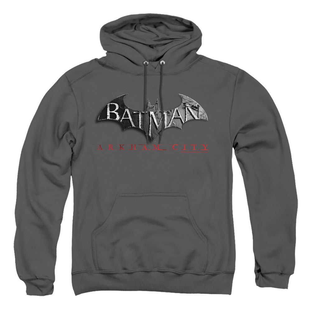 Arkham City Logo Mens Hoodie Charcoal Officially Licensed