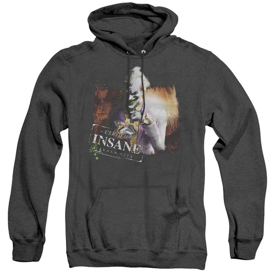 Arkham City Certified Insane Heather Mens Hoodie Black Officially Licensed