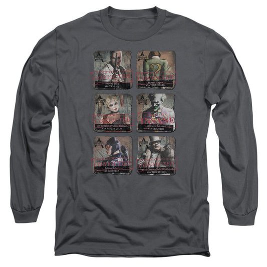 Arkham City Arkham Lineup Mens Long Sleeve Shirt Charcoal Officially Licensed