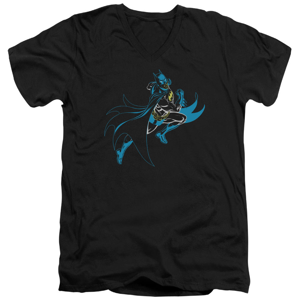 Batman Neon Batman Mens Slim Fit V Neck T Shirt Black Officially Licensed