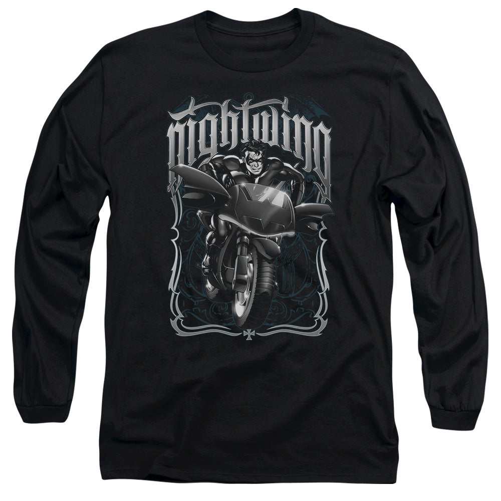 Batman Nightwing Biker Mens Long Sleeve Shirt Black Officially Licensed