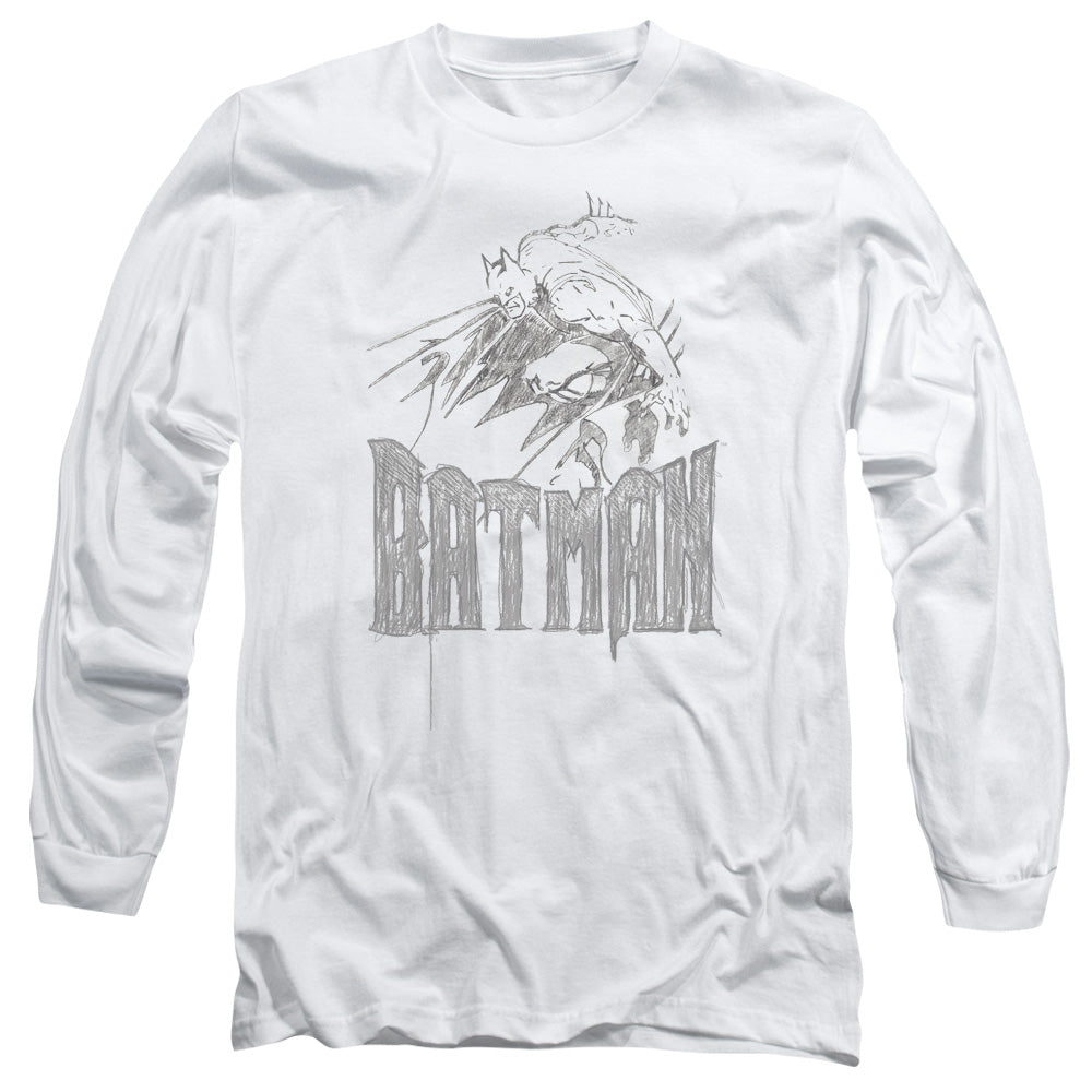Batman Knight Sketch Mens Long Sleeve Shirt White Officially Licensed